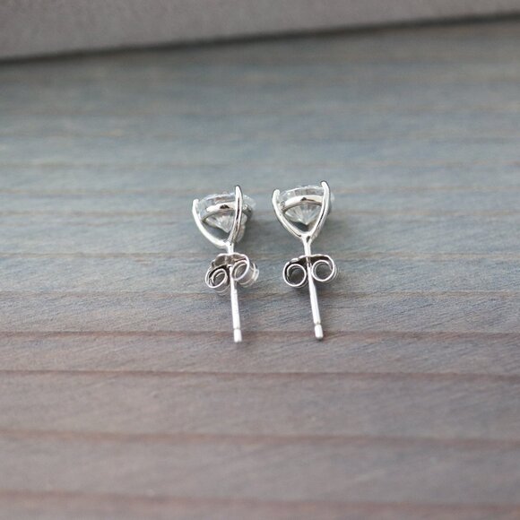 S925 2cttw Clear Moissanite Diamond 3-Prong Martini Style Earrings Studs Sterlin - Picture 3 of 5